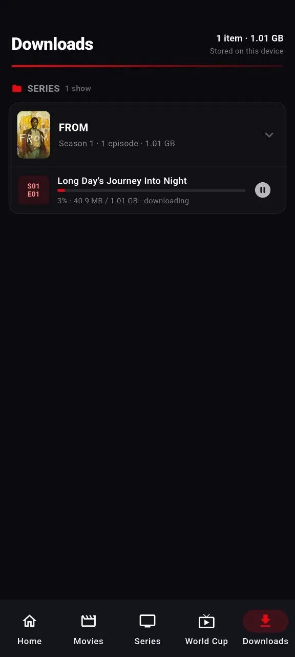 NetMirror Android — Your Downloads tab: Everything you save lives here — watch it download, pause or resume any item, and play offline once it’s done.