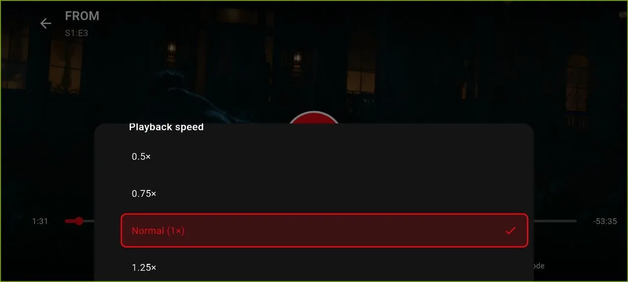 NetMirror TV — Playback speed: Slow it to 0.5× or speed up past 1.25× — Normal (1×) by default.