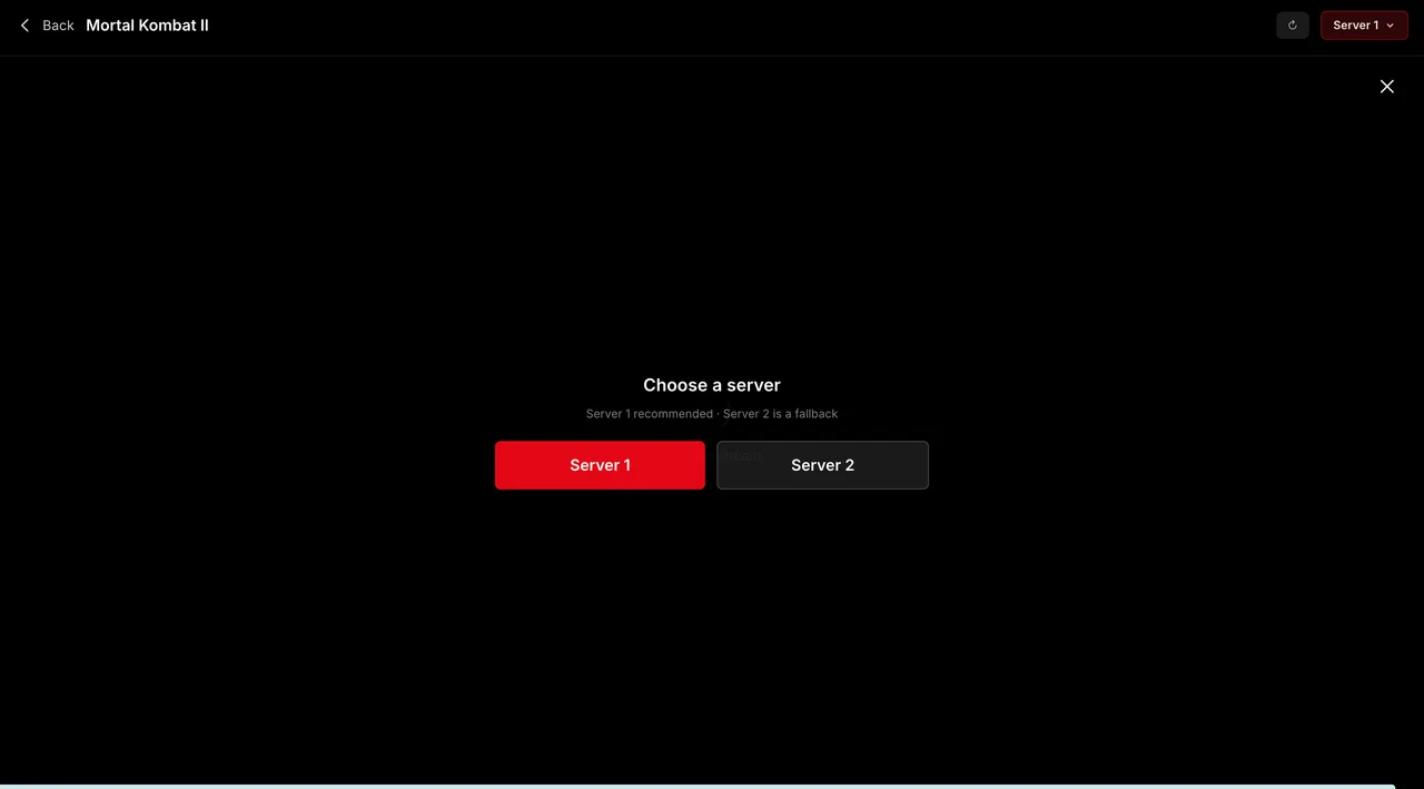 NetMirror Web — Choose a server: Server 1 recommended; switch to Server 2 if it’s slow.