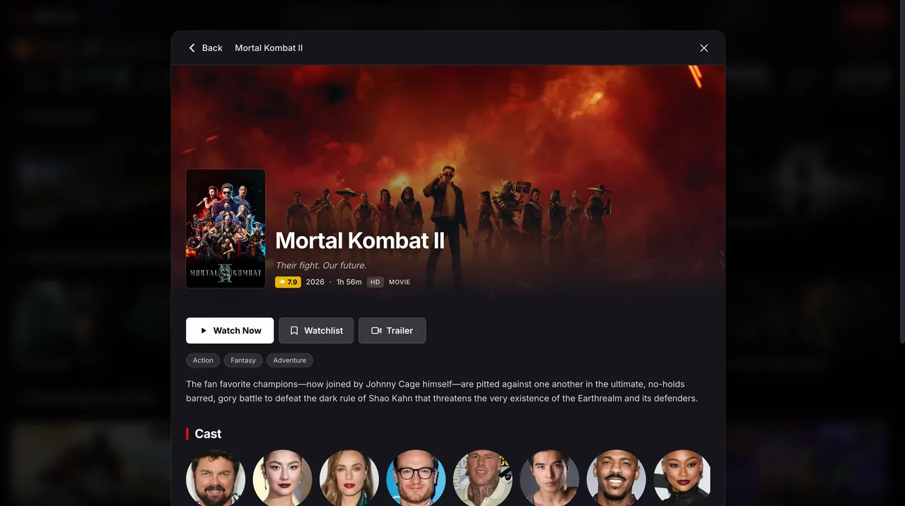 NetMirror Web — Rich title pages: Synopsis, cast and “More like this” for every title.